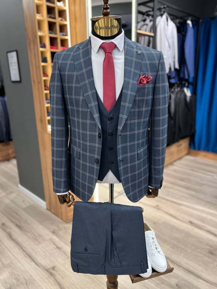 Костюм MAZALTOVMAN 3-ка Синий в клетку премиум