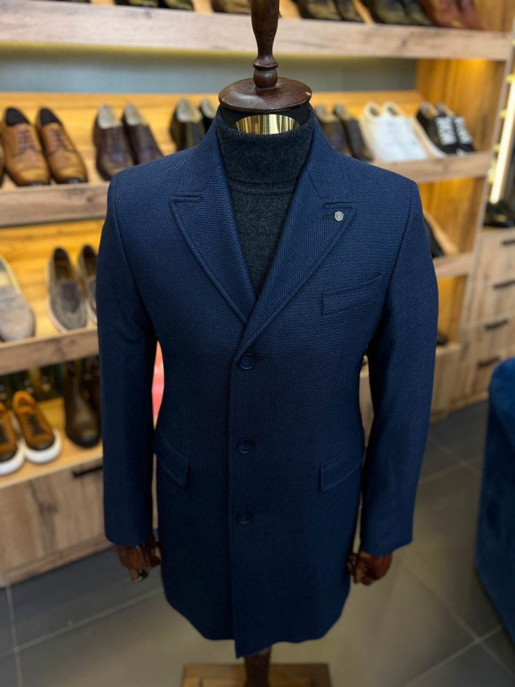 Пальто ЛАС Темно-синее фактурное