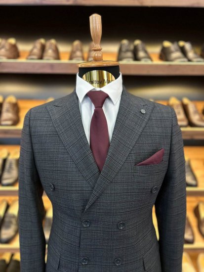 Костюм ЕРН 2-ка Двубортный Серый в клетку